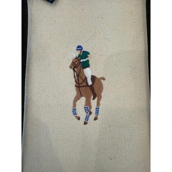 NWT Ralph Lauren Canvas Tote Bag Horse Embroidery Purse Handbag Brown Accents - Picture 3 of 9